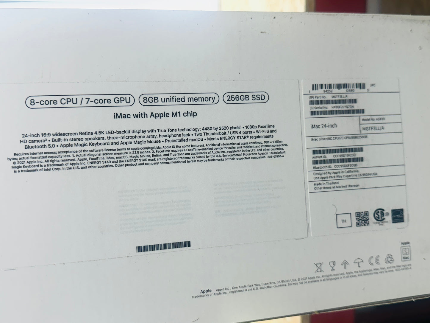 Apple 2021 iMac 24" M1 3.2GHz (7-Core-GPU) 8GB RAM 256GB SSD AC+ - Brand New