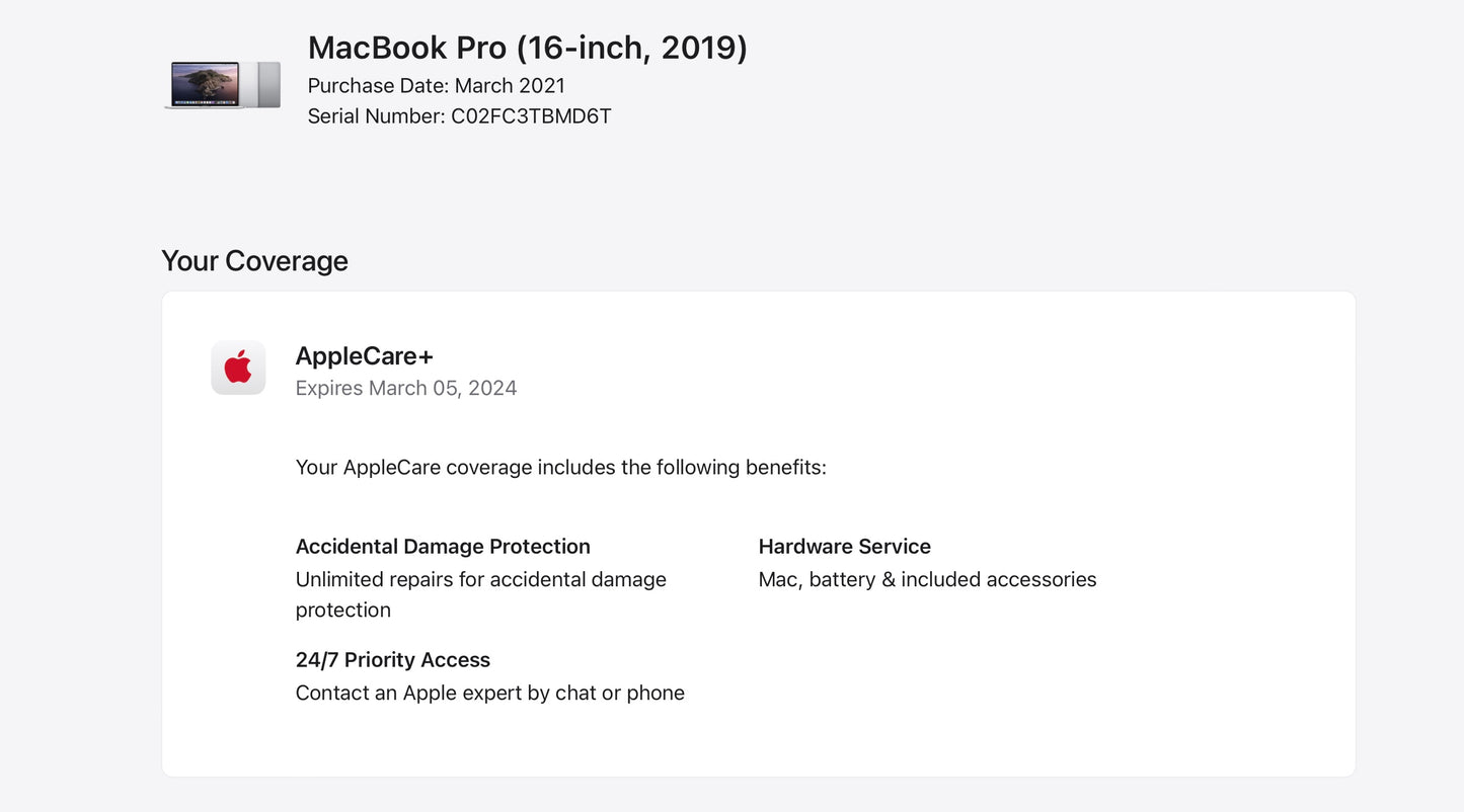 Apple 2019 MacBook Pro 16in TB 2.4GHz 8-Core i9 32GB RAM 2TB SSD RP5500M 8GB AC+