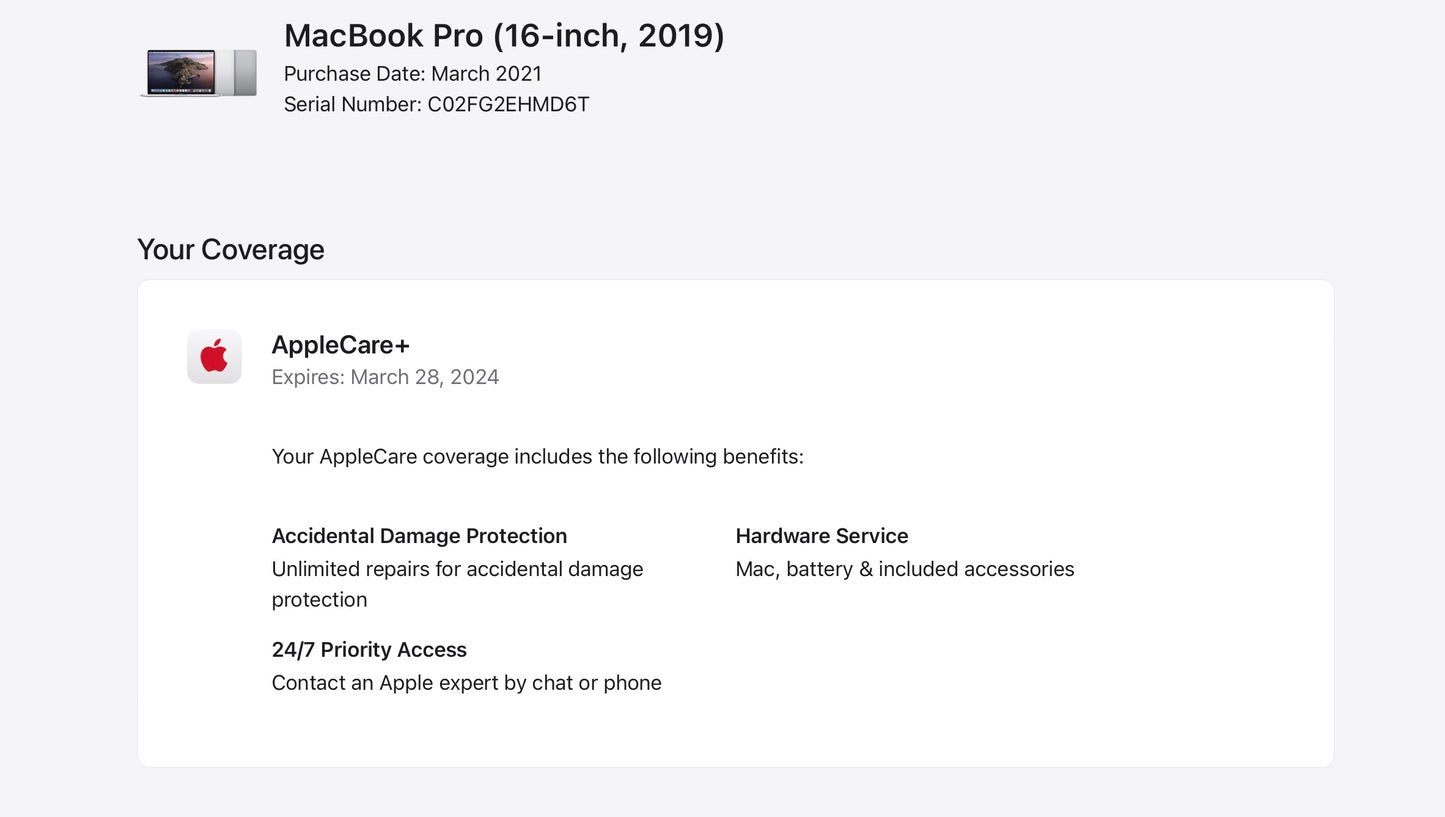 Apple 2019 Macbook Pro 16 in 2.3GHz i9 32GB RAM 1TB SSD RP5500M 4GB AC+ - Good