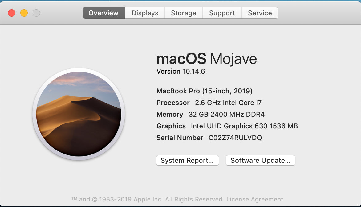Apple 2019 15 in MacBook Pro TB 2.6GHz i7 32GB 256GB SSD RP555X AppleCare+ 0424