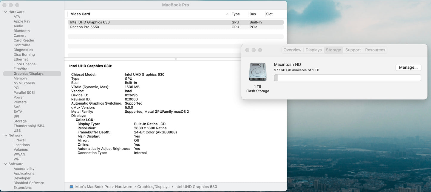 Apple 2019 15 in MacBook Pro TB 2.6GHz 6-Core i7 32GB RAM 1TB SSD RP555X 4GB