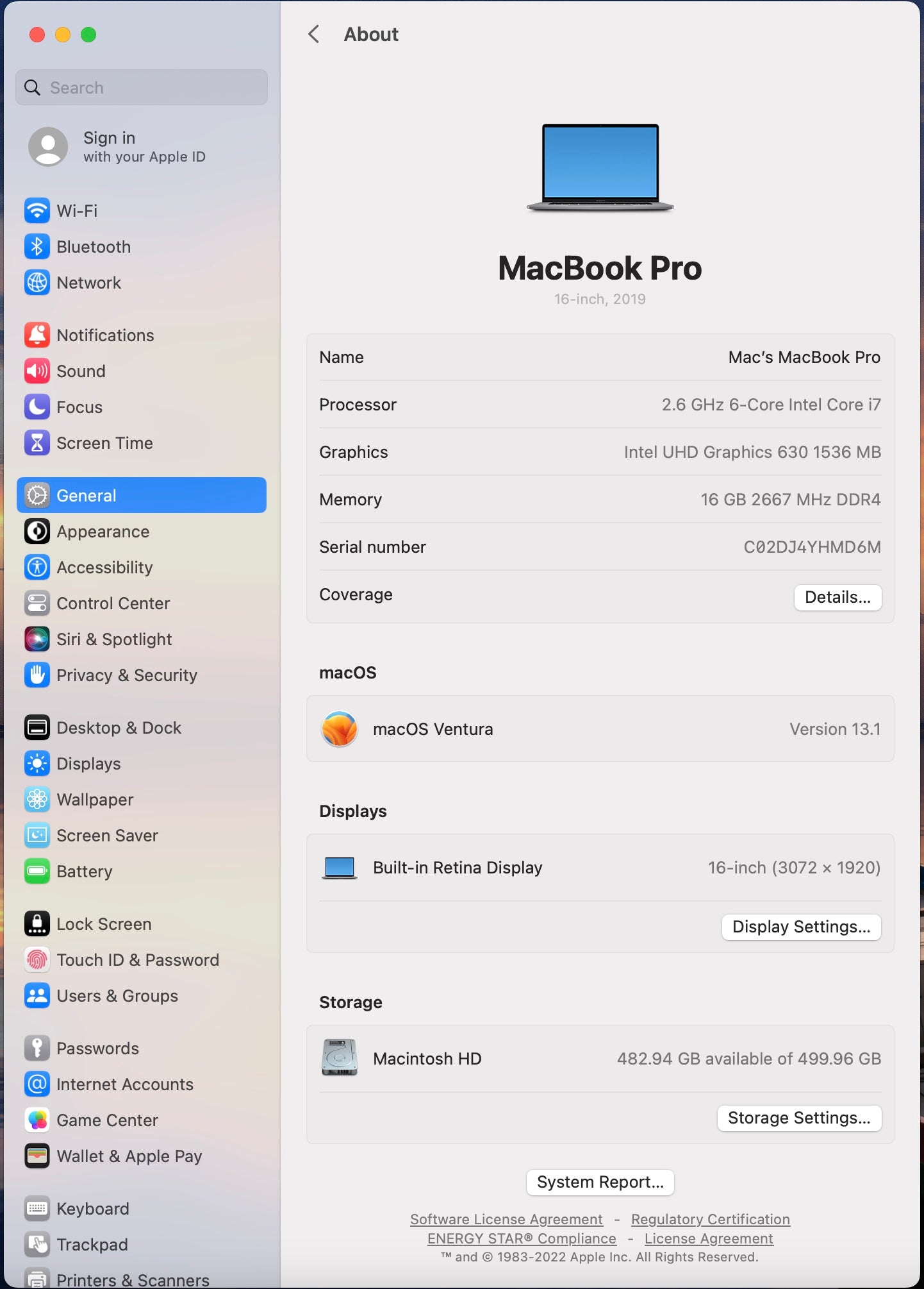 Apple 2019 16in MacBook Pro TB 2.6GHz 6-Core i7 16GB RAM 512GB SSD RP5300M AC+