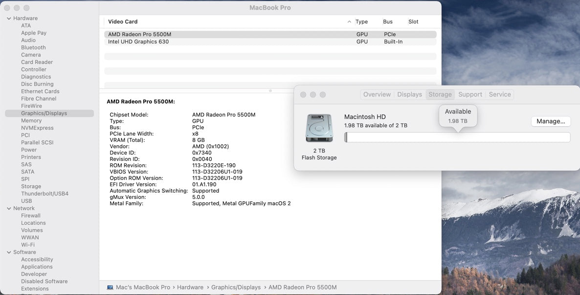 Apple 2019 16 in MacBook Pro TB 2.4GHz 8-Core i9 32GB RAM 2TB SSD RP5500M 8GB