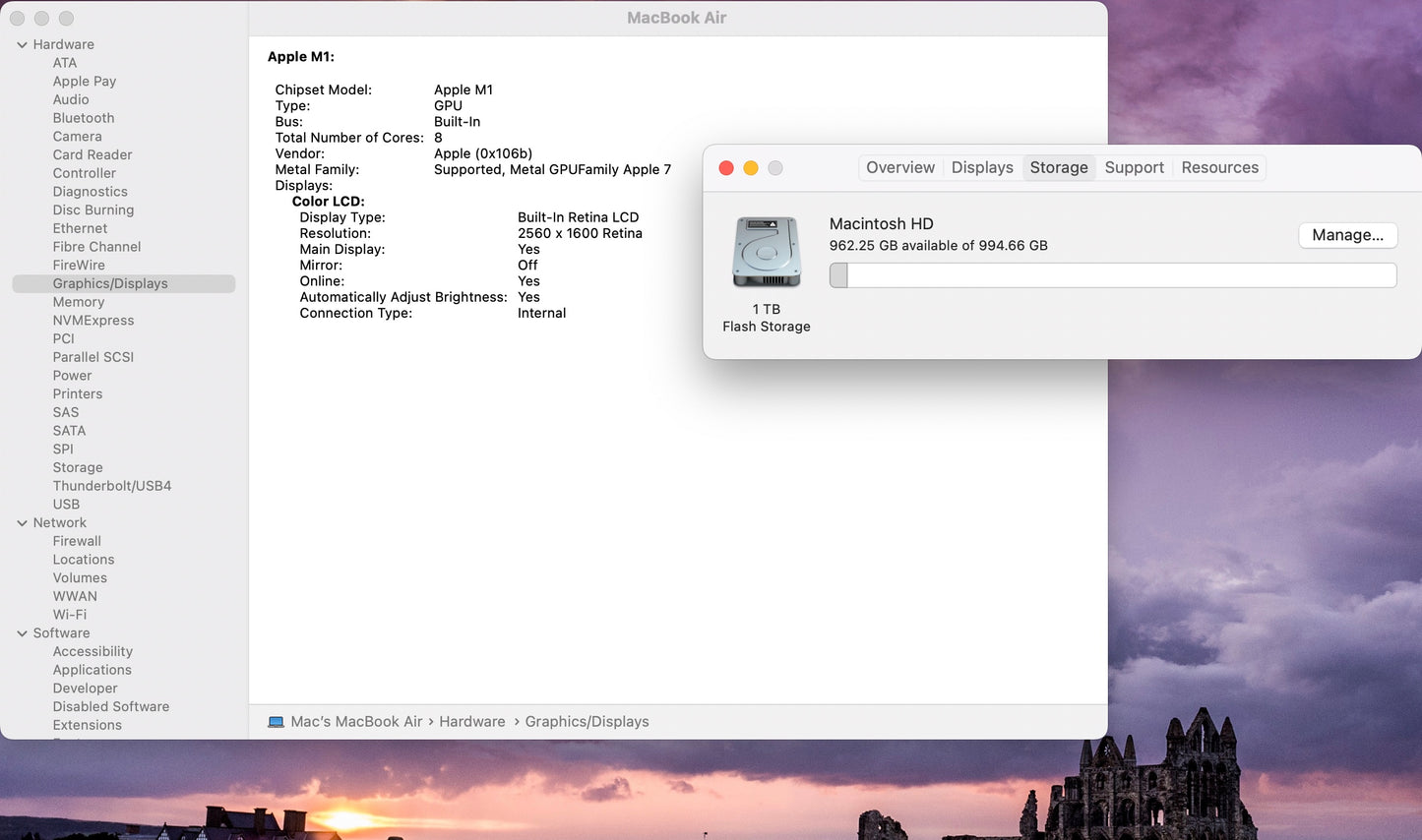 Apple 2020 MacBook Air 13 in M1 3.2GHz (8-Core) GPU 16GB RAM 1TB SSD AC+