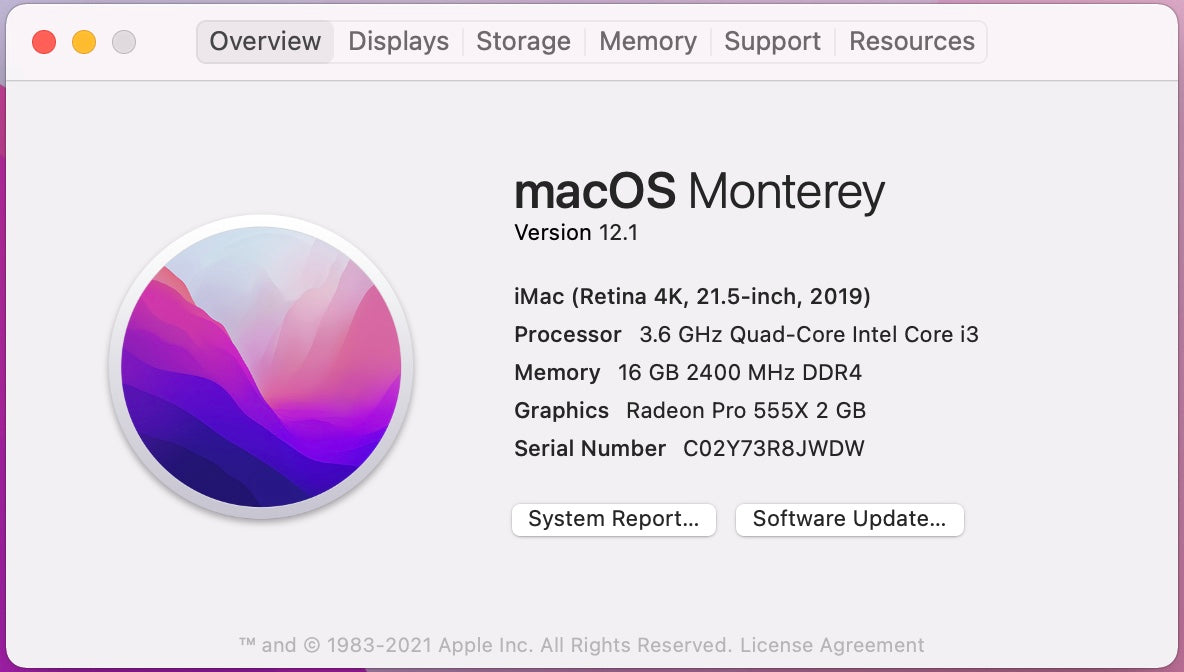 Apple 2019 iMac 21.5 in 4K Retina 3.6GHz Quad-Core i3 16GB 512GB SSD RP555X 2GB